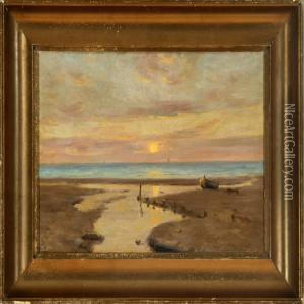 A Danish Coastal Scenery Oil Painting - Arthur Nielsen