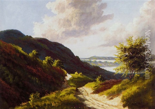 Mountain View Of A European Harbour Oil Painting - Johann Gustav Lange