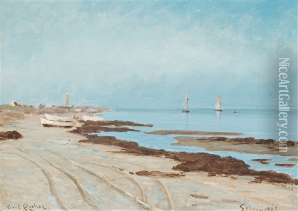 Calm Evening, Skagen Oil Painting - Carl Ludvig Thilson Locher