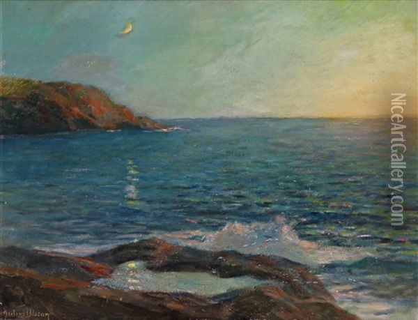 Crescent Moon Over The Coast Oil Painting - Julius Olsson