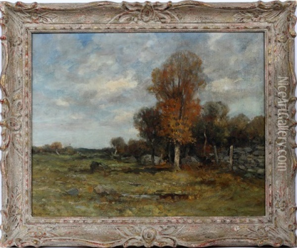 Fall Landscape With Fence & Trees On The Right Oil Painting - Charles Paul Gruppe