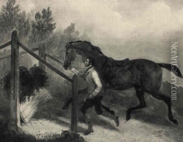 A Groom Schooling A Hunter To Jump Oil Painting - Richard Barrett Davis