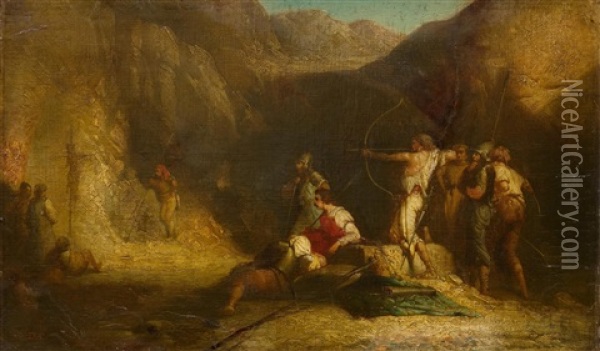 Warrior With Bow And Arrow Oil Painting - Alexandre Gabriel Decamps