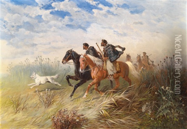 Horsemen Oil Painting - Hans (Johann) Haag