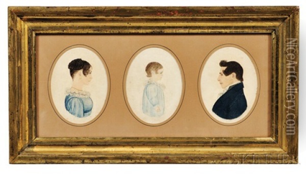 Miniature Profile Portraits Of Three Members Of The Hardwick Family: Sarah Pec Oil Painting - Rufus Porter