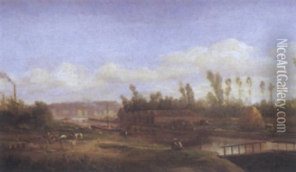 Paysans Pres Du Canal Oil Painting - Jules Charles Rozier