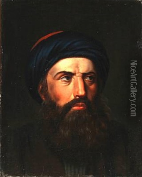 A Gentleman With Beard And Turban Oil Painting - Hans Ditlev Christian Martens