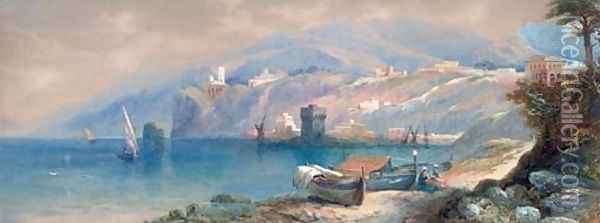 On the Northern Italian coast Oil Painting - Thomas Miles Richardson, Jnr.