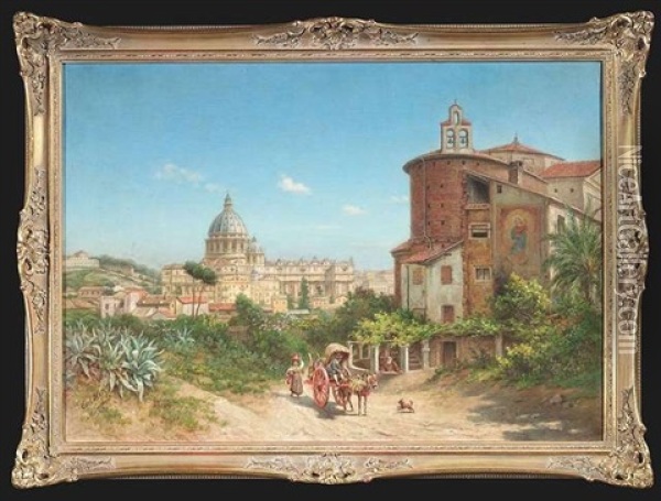 Blick Von Einer Anhohe Mit Einer Kirche Auf Die Vatikanstadt Und Die Kuppel Des Petersdoms Oil Painting - Karl Hetz