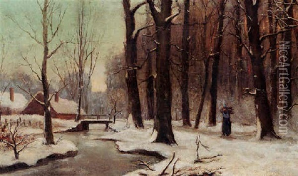 Winter Landscape Oil Painting - Bernardus Antonie Van Beek