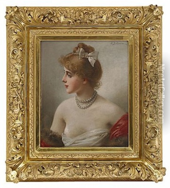 Flicka Med Parlhalsband Oil Painting - Jules Frederic Ballavoine
