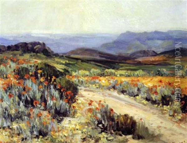 Roadside Flowers, Namaqualand Oil Painting - Pieter Hugo Naude