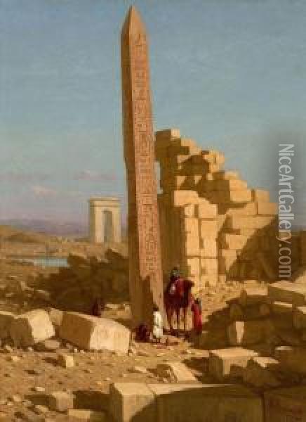 L'obelisque De Thoutmosis Ier A Karnak Oil Painting - Claude Charles Rudhart