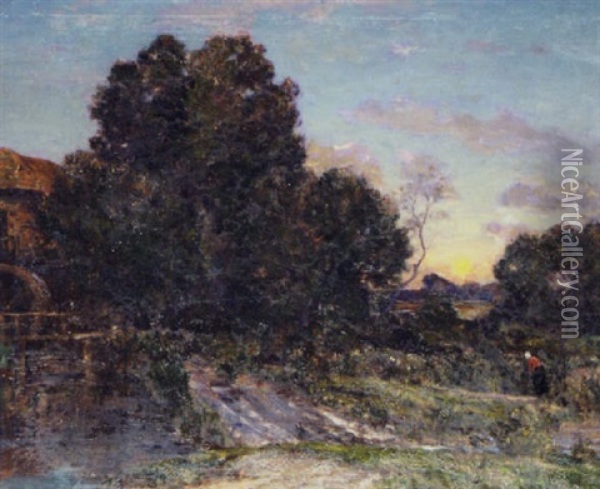 Moonrise, The Mill Oil Painting - Sir Herbert Edwin Pelham Hughes-Stanton