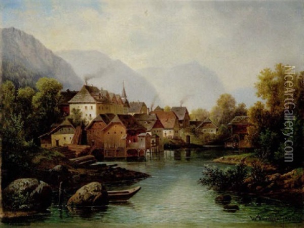 Partie An Der Traun Bei Gmunden Oil Painting - Wenzel Kroupa