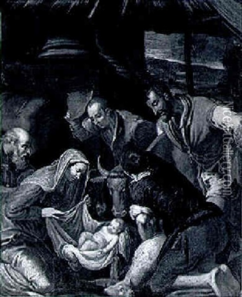 The Adoration Of The Shepherds Oil Painting - Jacopo dal Ponte Bassano