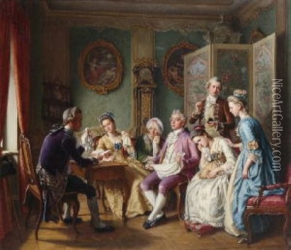 Vor Hundert Jahren - Eine Vorlesung Der Leiden Des Jungen Werther Oil Painting - Theobald Freiherr von Oer