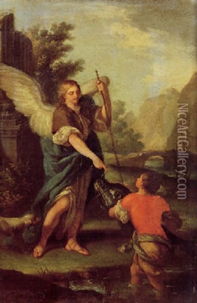 L'acangelo Raffaele E Il Giovane Tobia Oil Painting - Paolo de Matteis