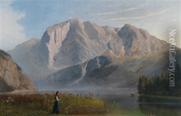 Der Altausseersee Mit Der Trisselwand Oil Painting - Carl (Baron) von Binzer