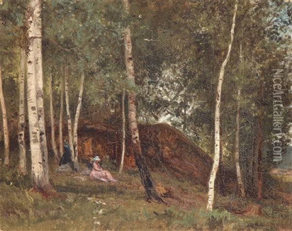 Women By The Woods Oil Painting - Richard (Sven R.) Bergh