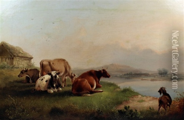 Cattle Beside Rivers, Each (pair) Oil Painting - Thomas Francis Wainewright
