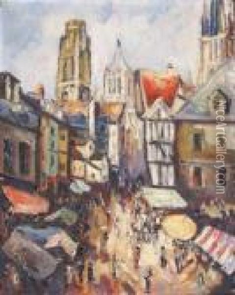 Marche A Rouen Oil Painting - Pierre Dumont