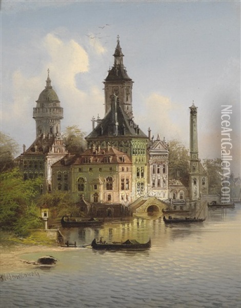 Capriccio Von Rotterdam Oil Painting - Johann Wilhelm Jankowski