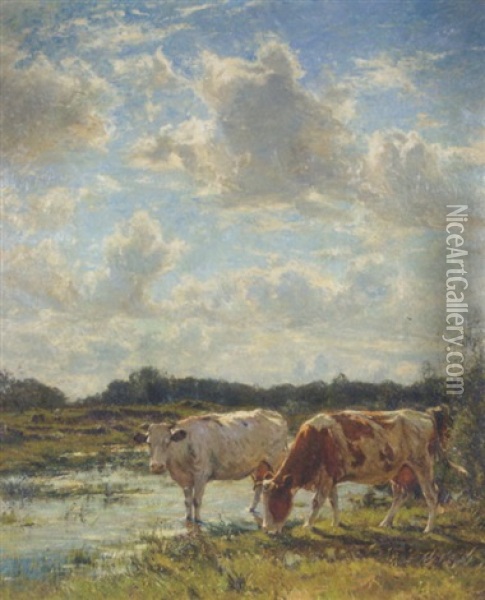 Bords De La Zan (matin): Cows By The Zaan, Holland Oil Painting - Franz Courtens