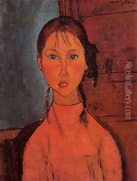 Girl With Braids Oil Painting - Amedeo Modigliani