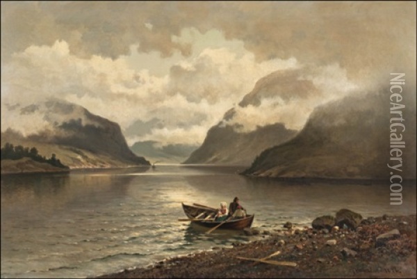 Souturetki Vuonossa (going For A Row In The Fiord) Oil Painting - Josephina Holmlund