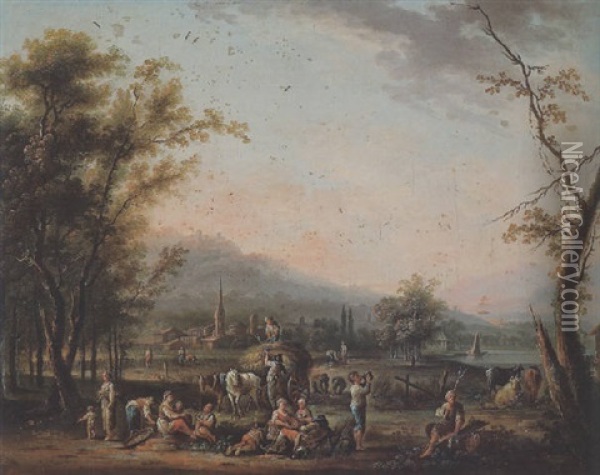 Landschaft Mit Heuernte - Allegorie Des Sommers Oil Painting - Jean Baptiste Charles Claudot