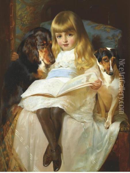 The Favourite Story, A Gordon Setter And A Jack-russell Oil Painting - Edwin Douglas