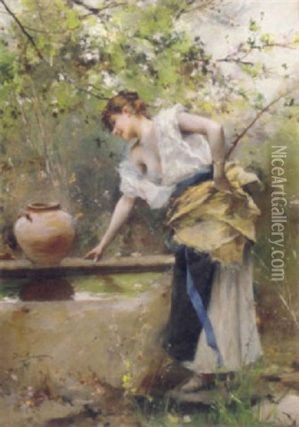 The Water Carrier Oil Painting - Emile Auguste Pinchart