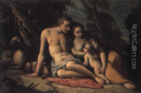 A Herdsman's Family Oil Painting - Giulio Carpioni