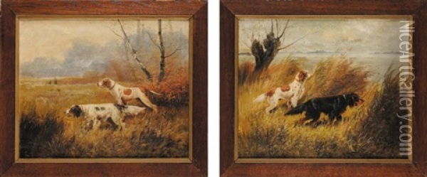 Chiens De Chasse (pair) Oil Painting - Eugene Petit