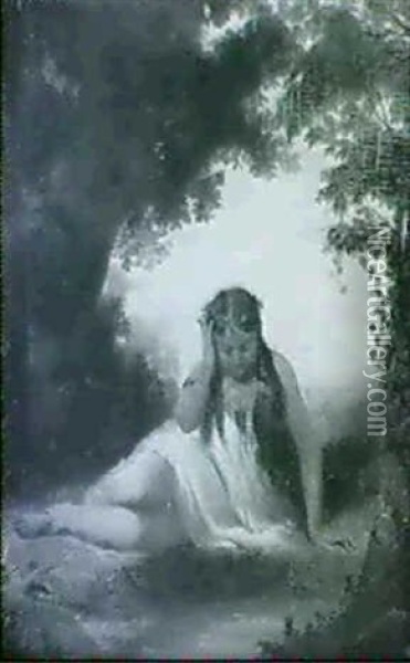 Indian Princess By A Pond Oil Painting - Alfred Jacob Miller