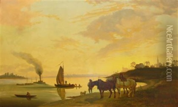 On The Maas Oil Painting - Marinus Boks