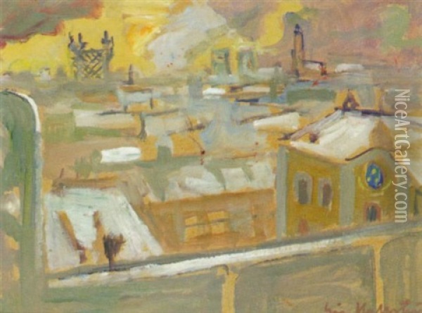 Kvall Over Staden Oil Painting - Eric C. Hallstroem