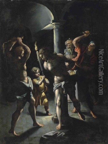 Christ At The Column Oil Painting - Denys Calvaert