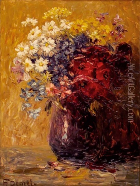 Wiesenblumen In Vase Oil Painting - Franz (August Waidhofer) Demel