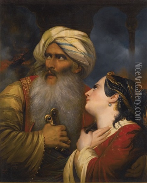Ali Pasha (1740 - 1822) With His Favourite Mistress Kira Vassilki Oil Painting - Raymond Auguste Quinsac Monvoisin