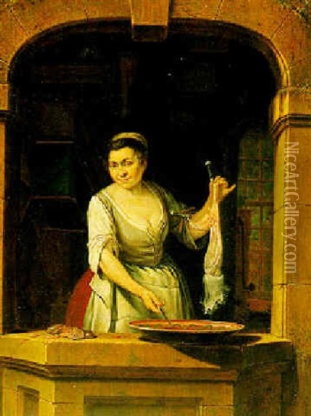 A Kitchen Maid Skinning A Hare Oil Painting - Gerrit Zegelaar