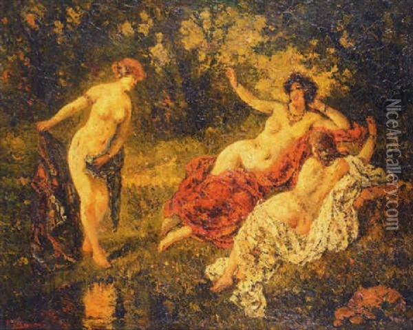 Femmes Au Bain Oil Painting - Francois Maury