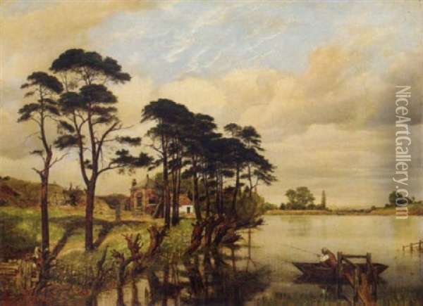 Highgate Ponds, London Oil Painting - Augustus Edwin Mulready