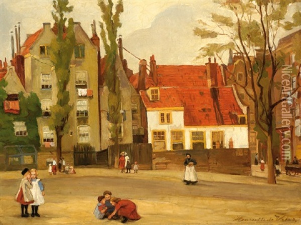Playing Children On A Square In Amsterdam Oil Painting - Henriette de (Susanna Cornelia) Vries