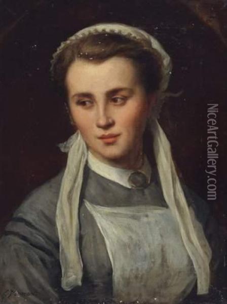 Portrait De Jeune Femme Oil Painting - Emile Bourcart