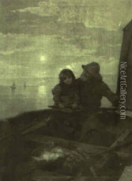 Fisherman And His Son Oil Painting - Georges Jean Marie Haquette