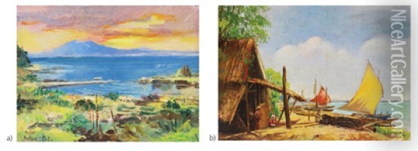 A.) Bataan, B.) Sail Boats Oil Painting - Isidro Ancheta