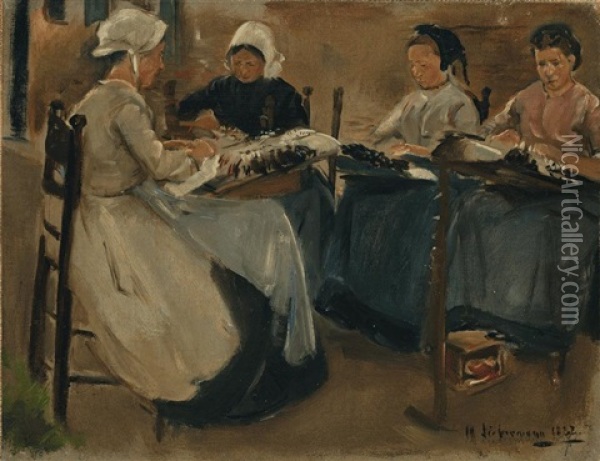 Brabanter Spitzenklopplerinnen - Studie Mit Vier Figuren Oil Painting - Max Liebermann