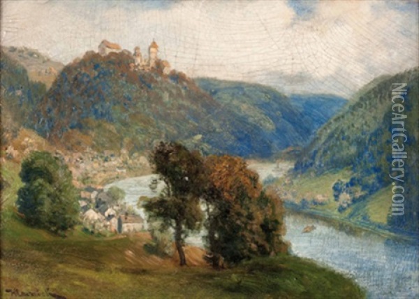 Ansichten Von Neuhaus An Der Donau (2 Works) Oil Painting - Anton Hlavacek